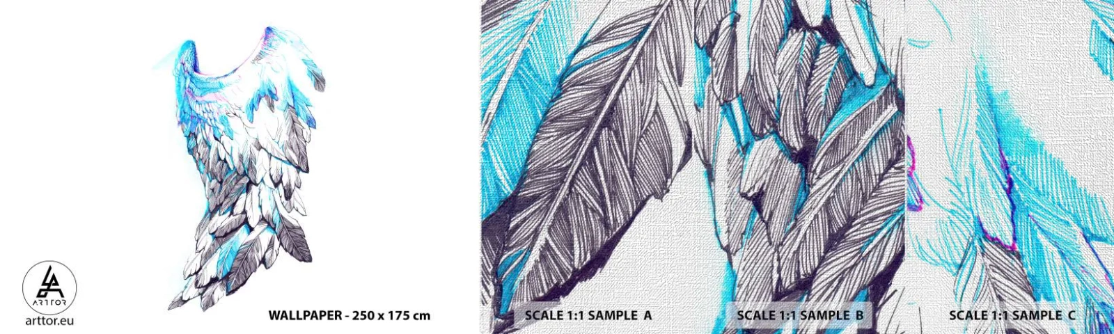 Amostra de papel de parede Premium Canvas - Preciso de asas - Abstração, Asa do pássaro, Penas de pássaros - 100x30 cm