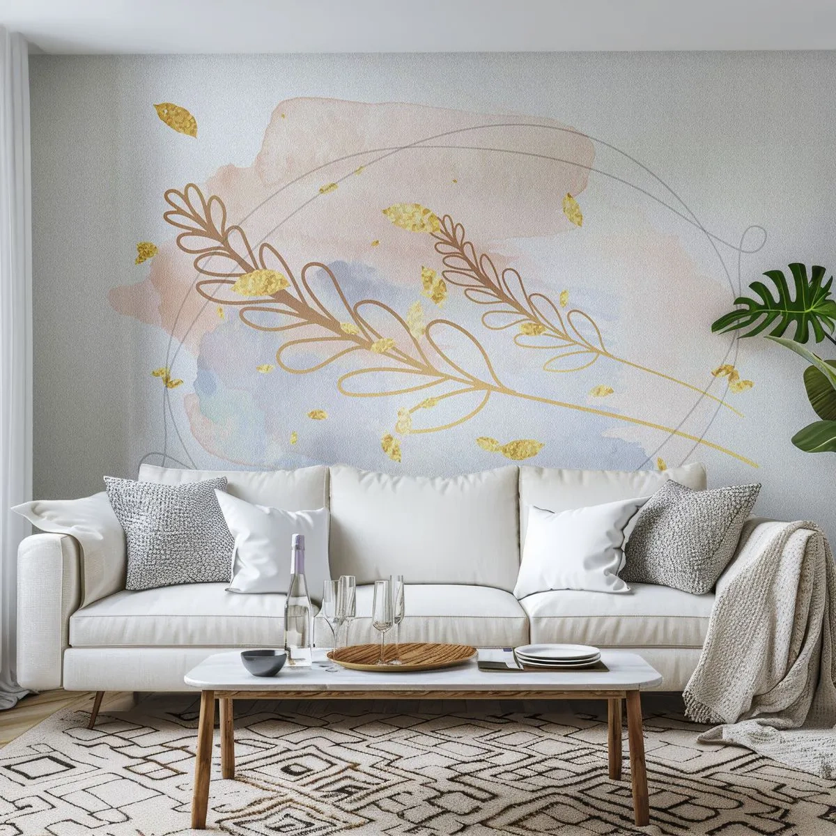 Papel de Parede Premium Canvas - Explosão dourada - Brilhante, Minimalista, Moderno - 450x315 cm