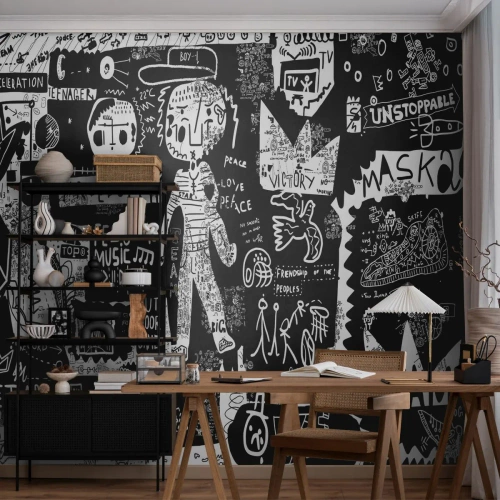 Papel de Parede Premium Canvas - O direito e a alegria da juventude espiritual - Grafite, Pedaço, Padrão Moderno - 250x175 cm