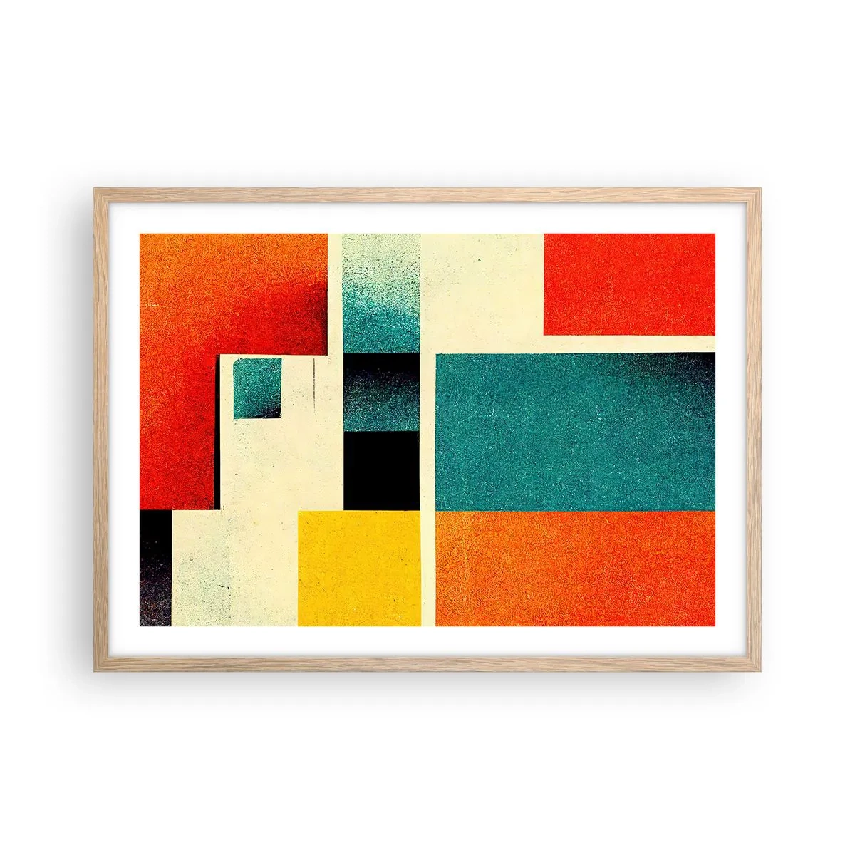 Pôster com moldura de carvalho claro - Abstração geométrica – boa energia - 70x50 cm