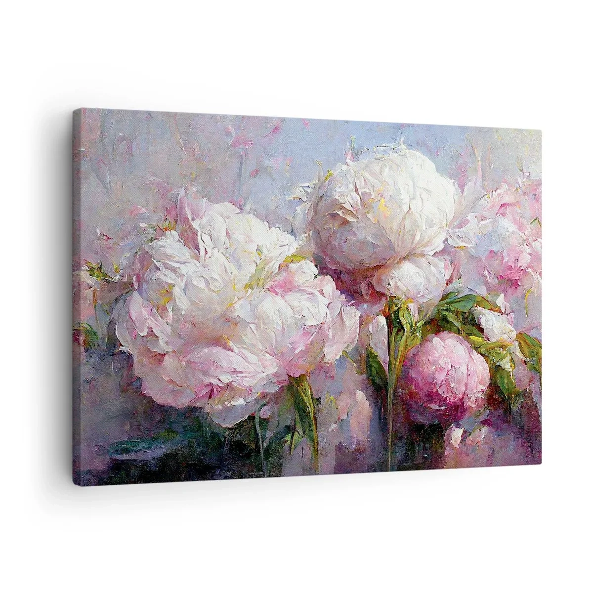 Quadro em tela - Flores românticas de peônia em tons pastéis - 70x50cm - Um buquê cheio de vida - Decoração de parede moderna para a sala de estar e quarto ARTTOR