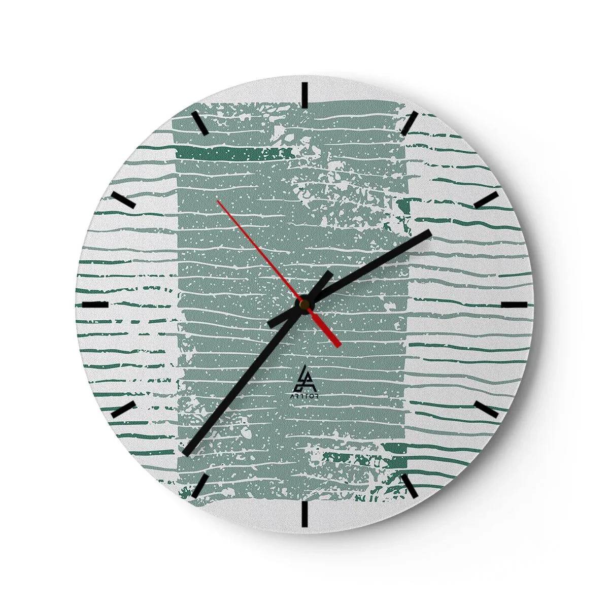 Relógio de parede - Relógio em vidro - Uma composição gráfica com linhas horizontais em tons de verde-mar. - 30x30cm - Abstração marinha - Decoração de parede moderna para a sala de estar, cozinha e quarto ARTTOR