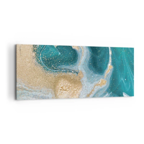 Quadro em tela - Um vórtice de ouro e turquesa - 100x40 cm