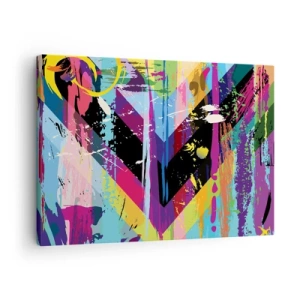 Quadro em tela - Padrão abstrato com formas geométricas coloridas - 70x50cm - De cima para baixo - Decoração de parede moderna para a sala de estar e quarto ARTTOR