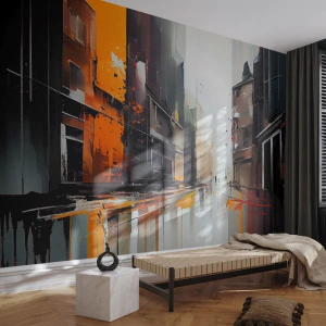 Papel de Parede Premium Canvas - Dia chuvoso - Arquitetura, Arte Moderna, Cidade - 350x256 cm