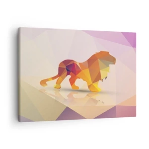 Quadro em tela - Silhueta geométrica de um leão em tons de amarelo e laranja - 70x50cm - O rei em diamante - Decoração de parede moderna para a sala de estar e quarto ARTTOR