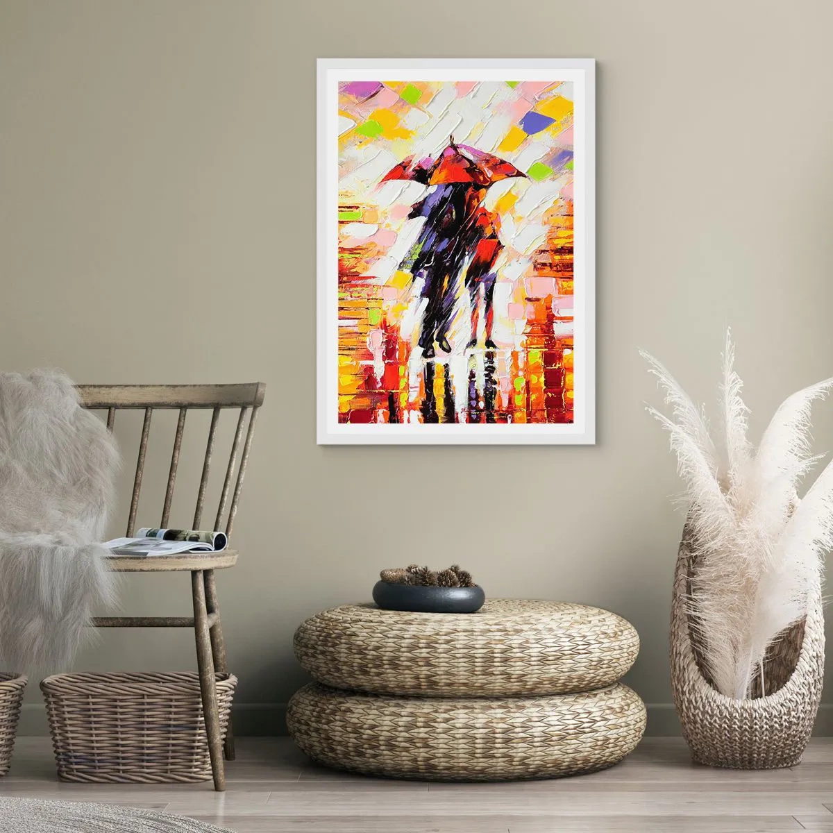 Pôster em moldura branca - Juntos durante a noite e a chuva - 30x40 cm