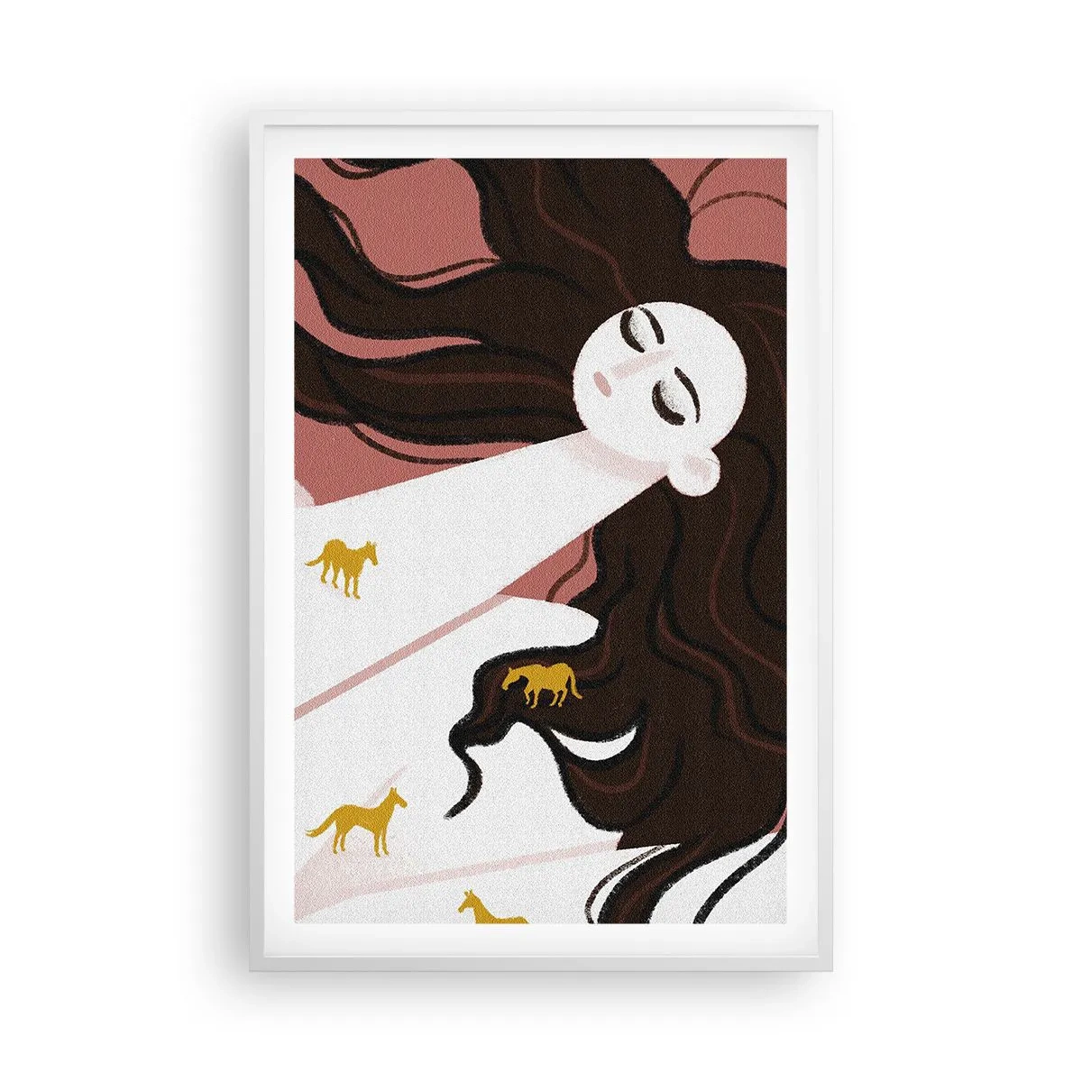 Pôster em moldura branca - Sonho com um cavalo dourado - 61x91 cm