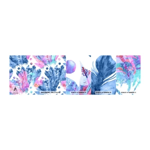 Amostra de papel de parede autocolante Deluxe Sticker - Plumas em rosa e azul - Pena de pássaro, Ilustração colorida, Gráficos - 100x30 cm