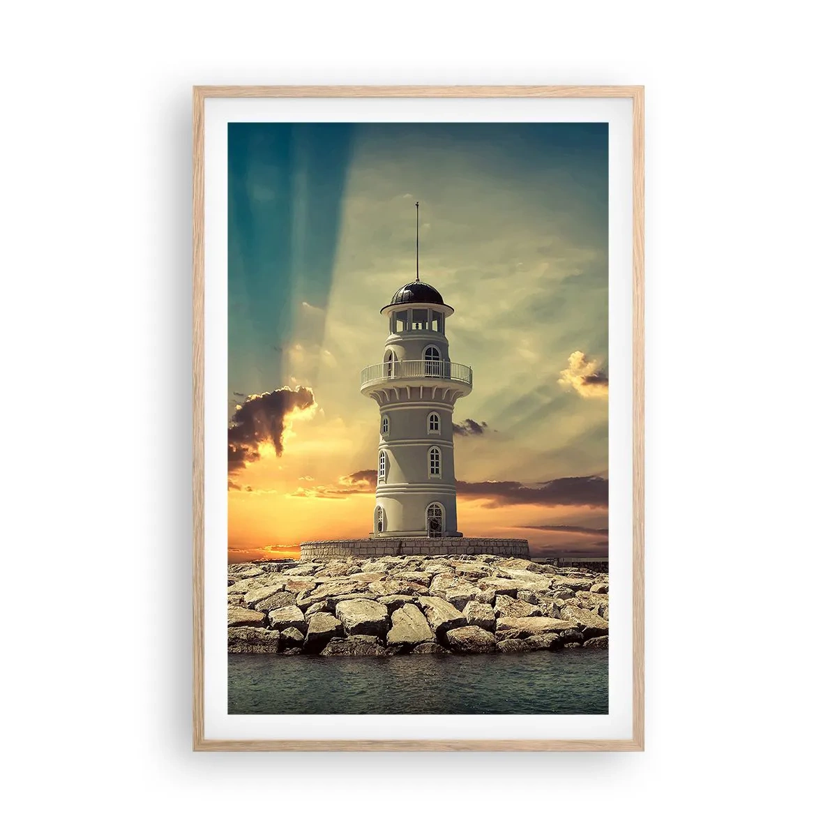 Pôster com moldura de carvalho claro - Luz - Bondade - Beleza - 61x91 cm