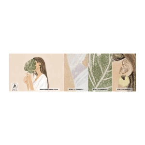 Amostra de papel de parede Premium Canvas - Retrato misterioso com uma adepta - Folha, Mulher, Boho - 100x30 cm