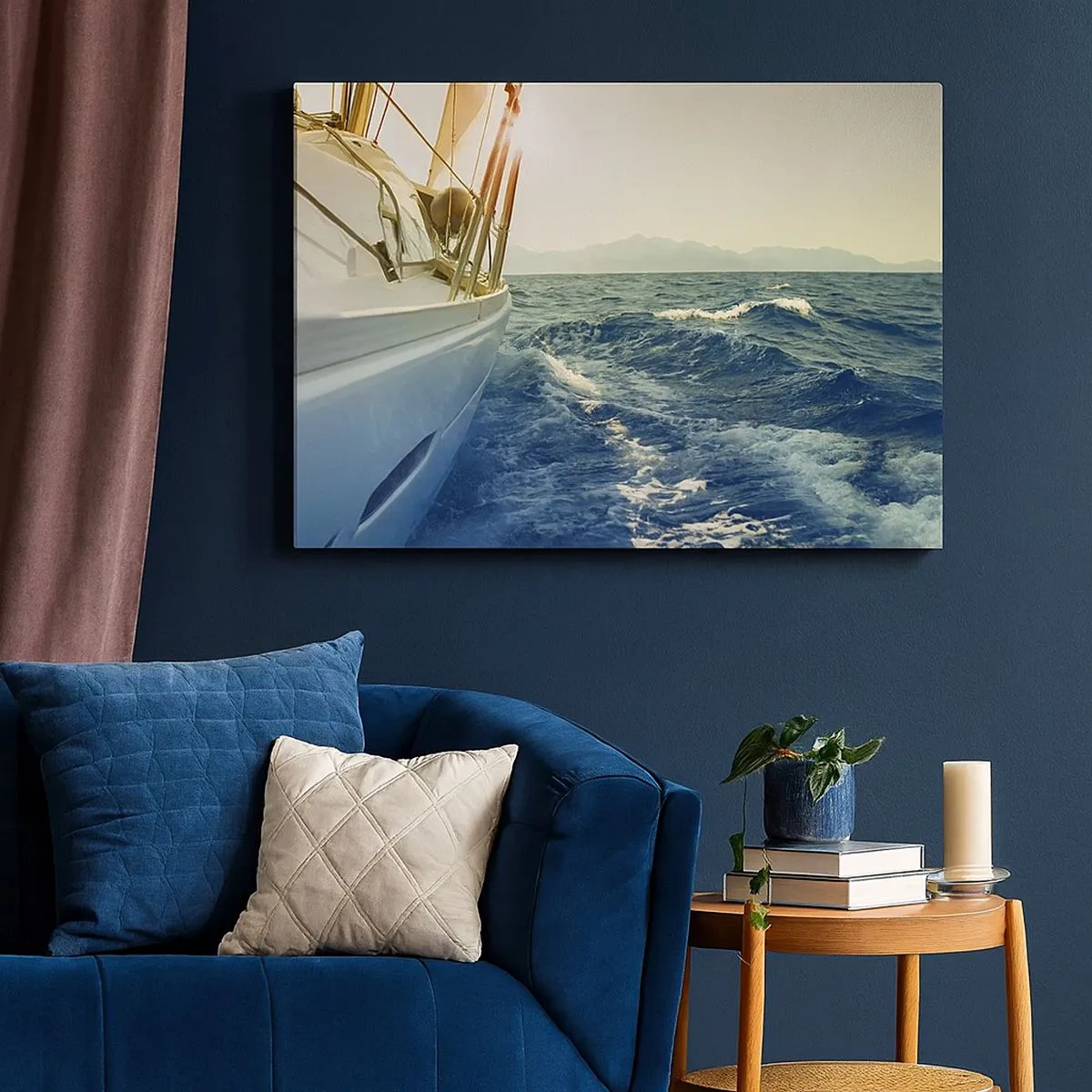 Quadro em tela - Um iate em mar aberto com vista para as ondas - 70x50cm - Depois da aventura - Decoração de parede moderna para a sala de estar e quarto ARTTOR
