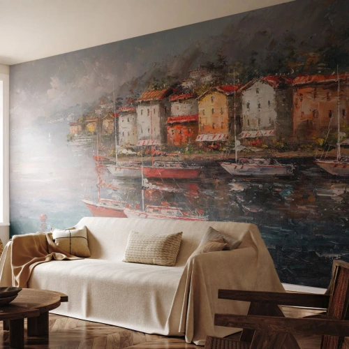 Papel de Parede Premium Sand - Refúgio romântico - Arquitetura, Porto da cidade, Barco a vela - 100x70 cm