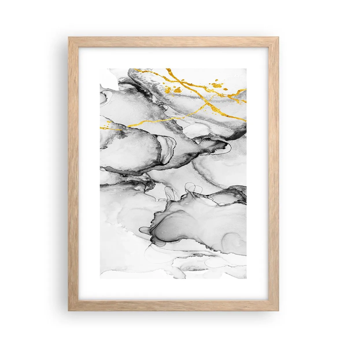 Pôster com moldura de carvalho claro - Composição dourada - 30x40 cm