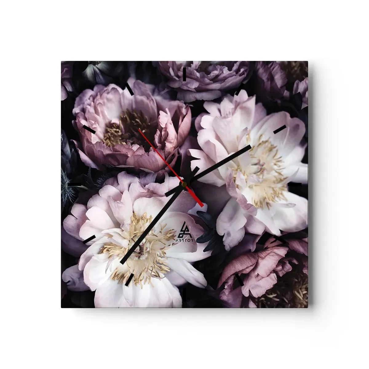 Relógio de parede - Relógio em vidro - Bouquet à moda antiga - 30x30 cm