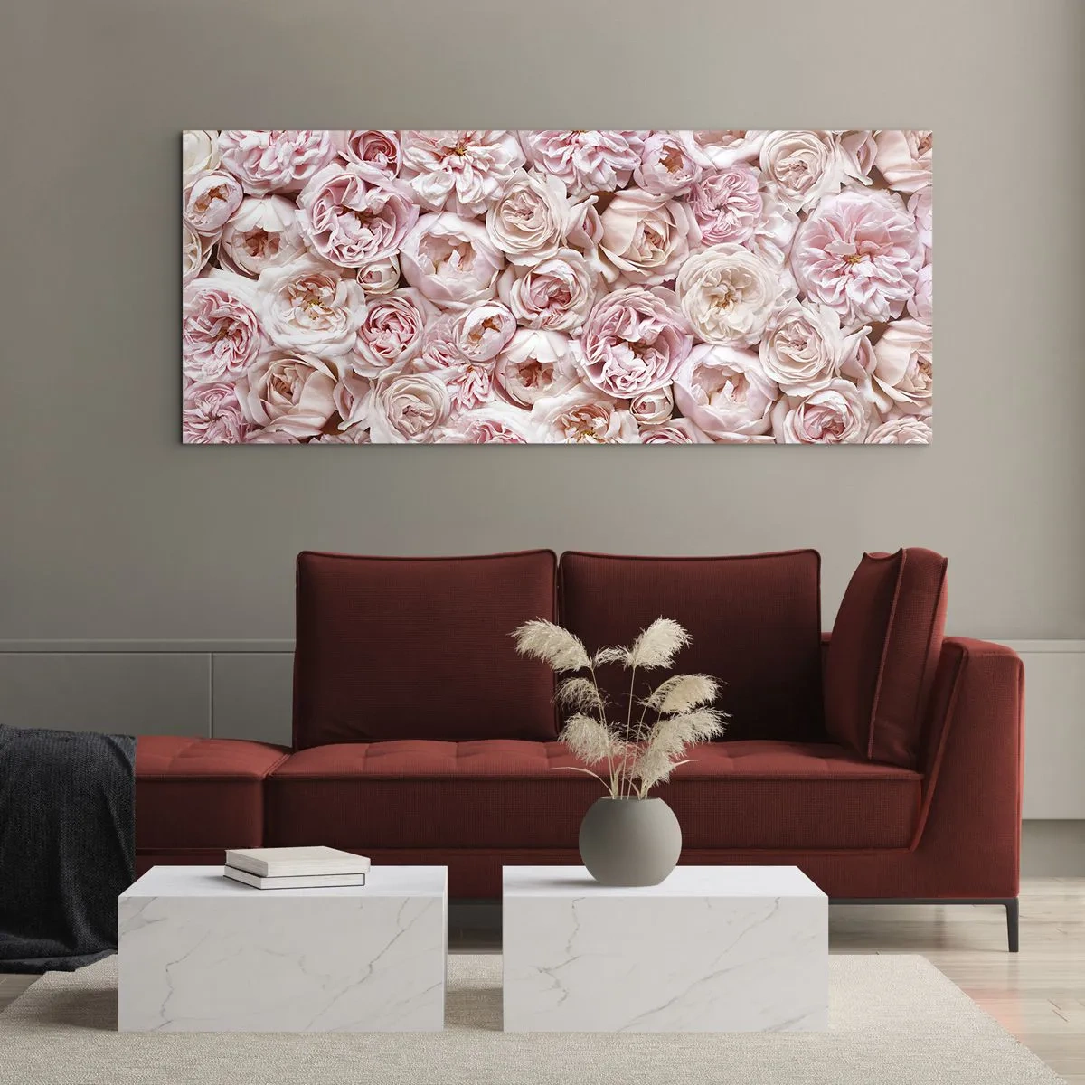 Quadro em vidro - Uma cama de rosas - 90x30 cm