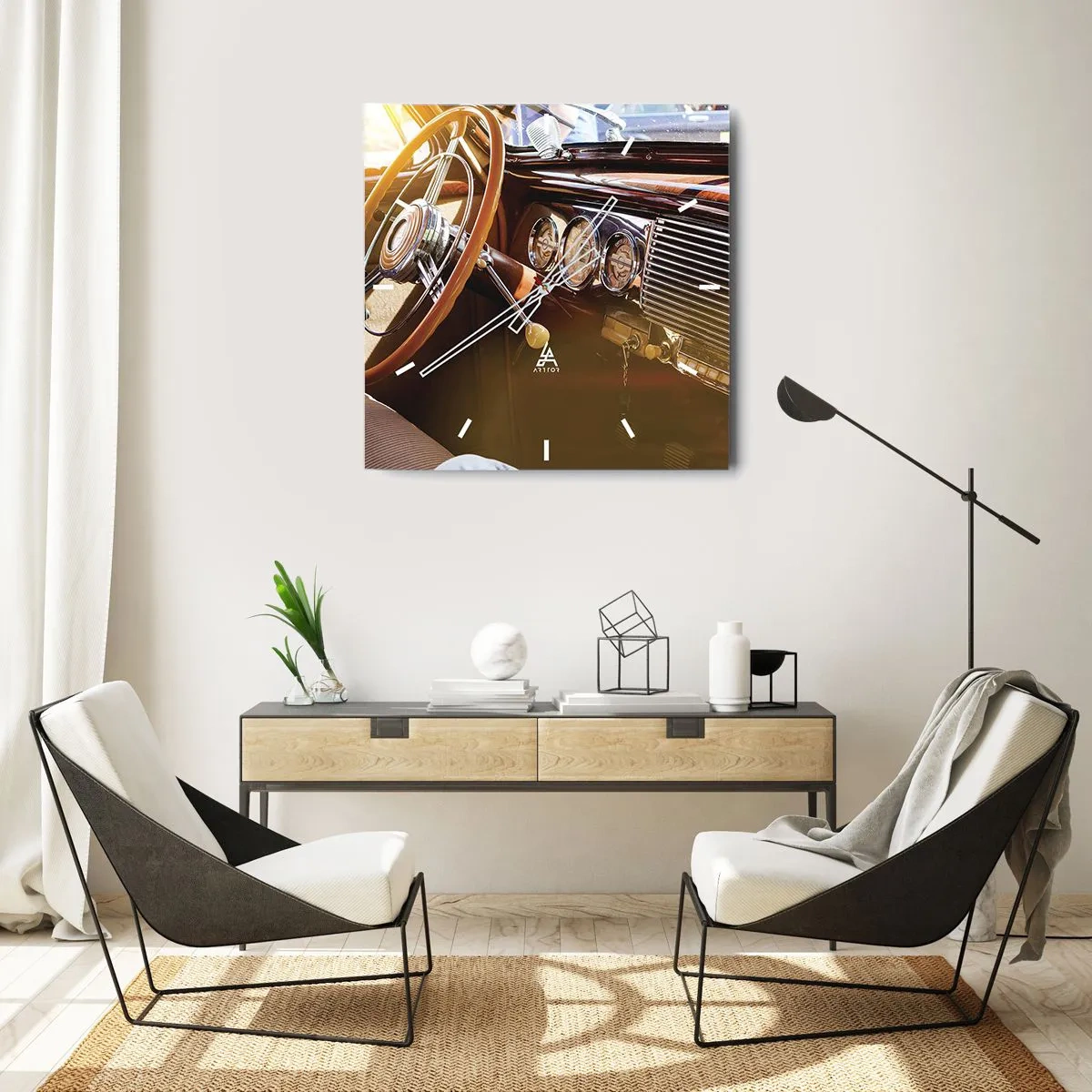 Relógio de parede - Relógio em vidro - Um sopro de luxo do passado - 40x40 cm