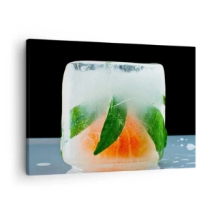 Quadro em tela - Cubo de gelo com laranja e folhas - 70x50cm - Frescor e refresco - Decoração de parede moderna para a sala de estar e quarto ARTTOR