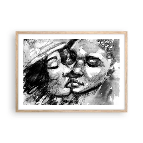 Pôster com moldura de carvalho claro - Um momento de ternura - 70x50 cm