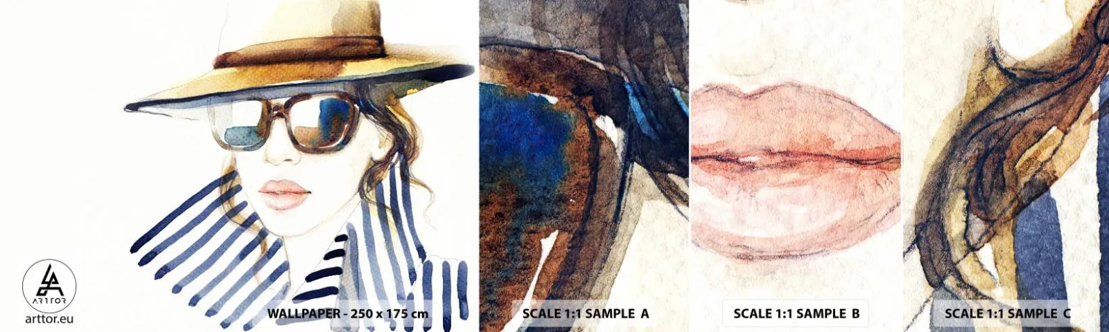 Amostra de papel de parede autocolante Deluxe Sticker - Bem-vindo à Flórida - Rosto de mulher, Retrato de uma mulher, Moda - 100x30 cm