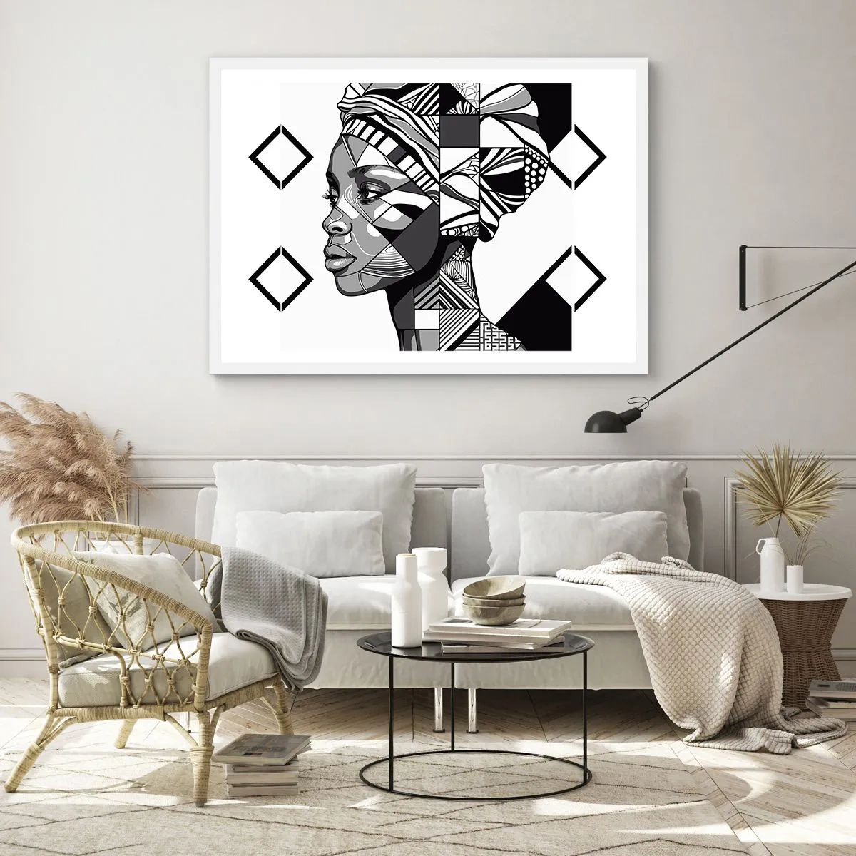 Pôster em moldura branca - Retrato étnico - 100x70 cm