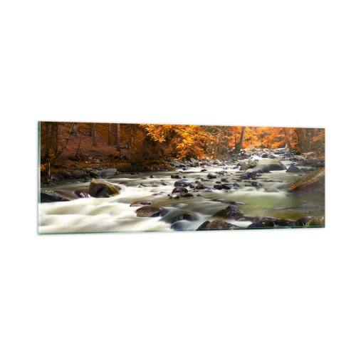 Quadro em vidro - Um riacho na floresta dourada - 90x30 cm