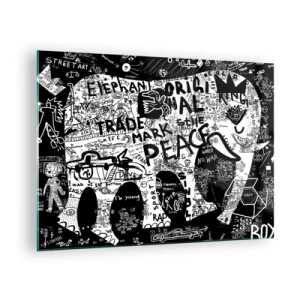 Quadro em vidro - Imagem de grafite em preto e branco com temas de paz e liberdade - 70x50cm - O rico mundo das ruas - Decoração de parede moderna para a sala de estar e quarto ARTTOR