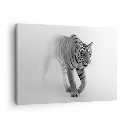 Quadro em tela - Um tigre emergindo da neblina - 70x50cm - À espreita na névoa - Decoração de parede moderna para a sala de estar e quarto ARTTOR