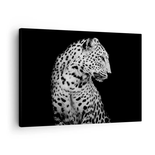 Quadro em tela - Imagem em preto e branco de um leopardo em um fundo preto - 70x50cm - Perfil direito perfeito! - Decoração de parede moderna para a sala de estar e quarto ARTTOR