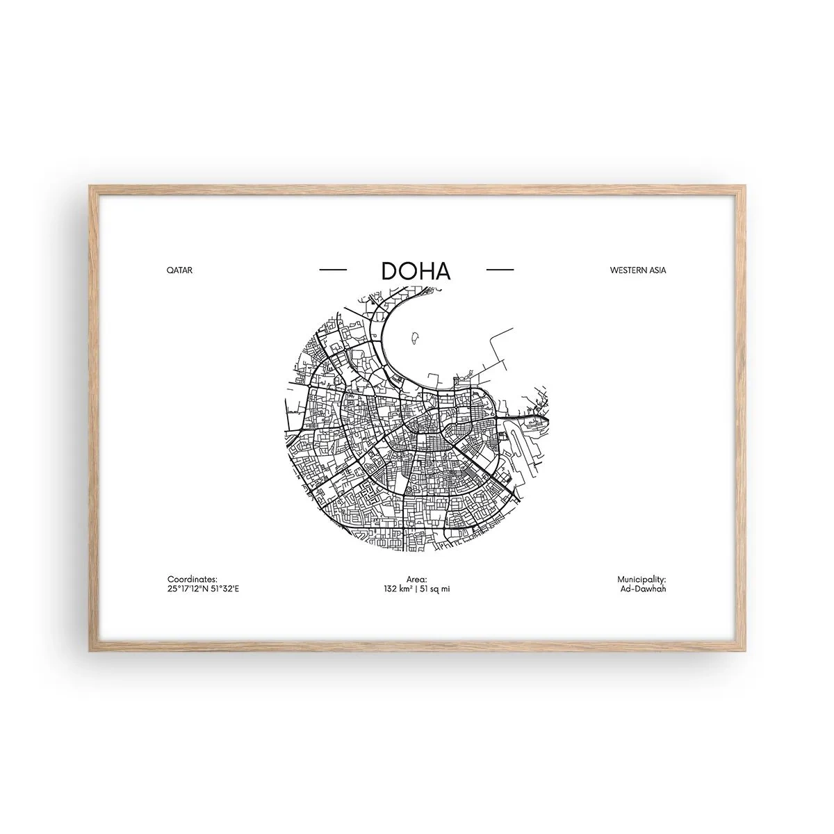Pôster com moldura de carvalho claro - Anatomia de Doha - 100x70 cm