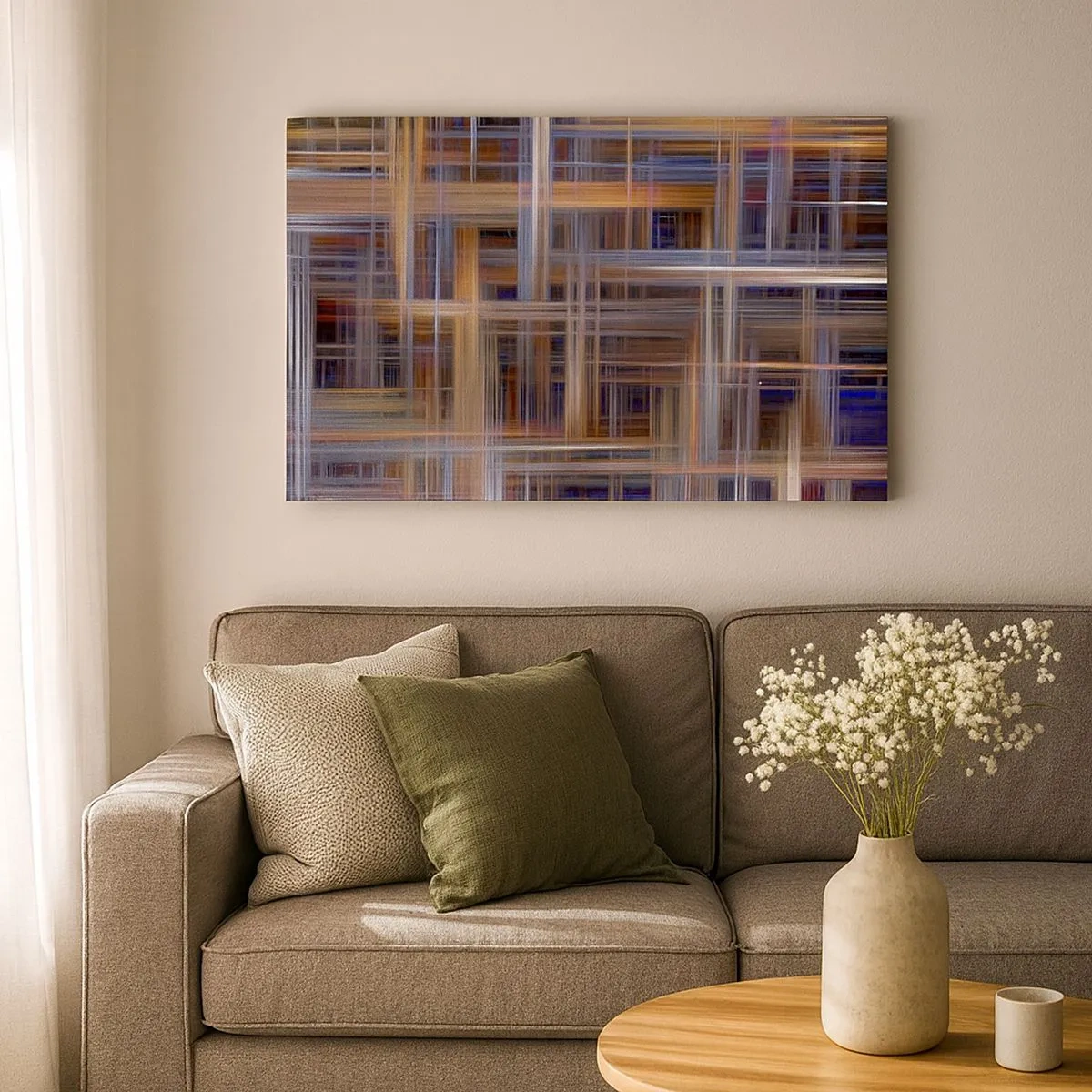 Quadro em tela - Padrões geométricos abstratos em cores pastel - 70x50cm - Tecido de luz - Decoração de parede moderna para a sala de estar e quarto ARTTOR