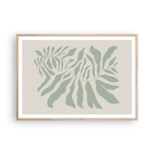 Pôster com moldura de carvalho claro - Galho esmeralda - 100x70 cm