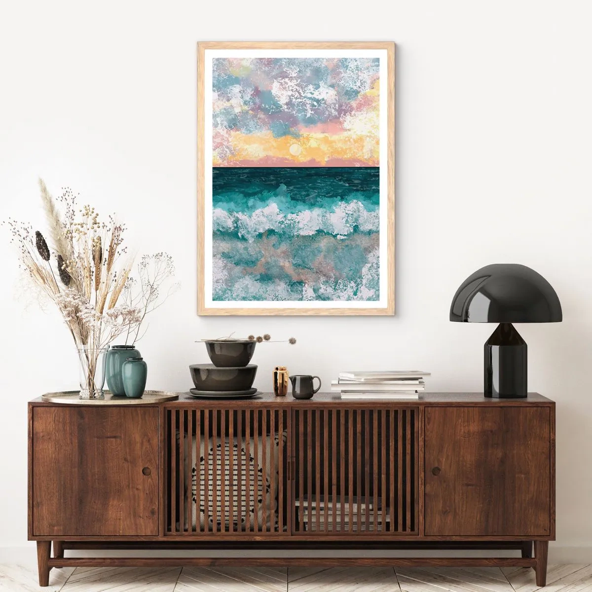 Pôster com moldura de carvalho claro - Água, luz, ar - 61x91 cm