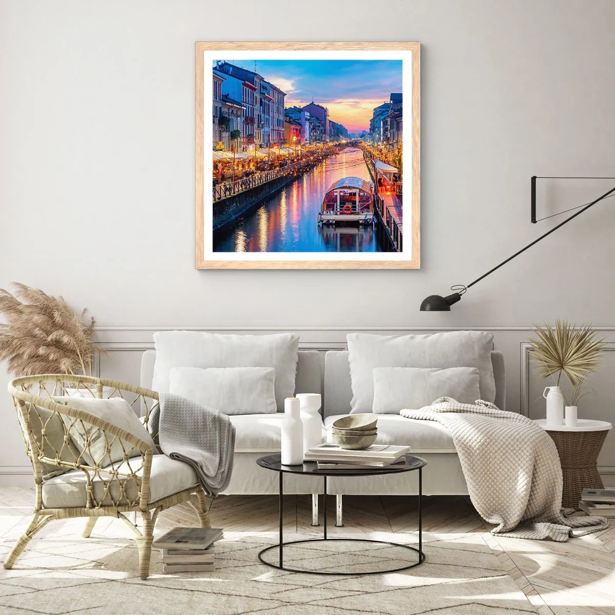 Pôster com moldura de carvalho claro - Uma noite de luz e diversão - 40x40 cm