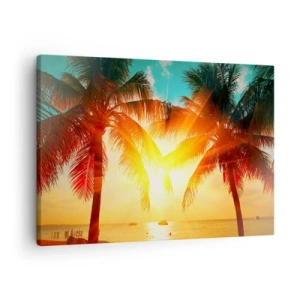 Quadro em tela - Palmeiras iluminadas pela luz quente do pôr do sol - 70x50cm - Casal exótico - Decoração de parede moderna para a sala de estar e quarto ARTTOR