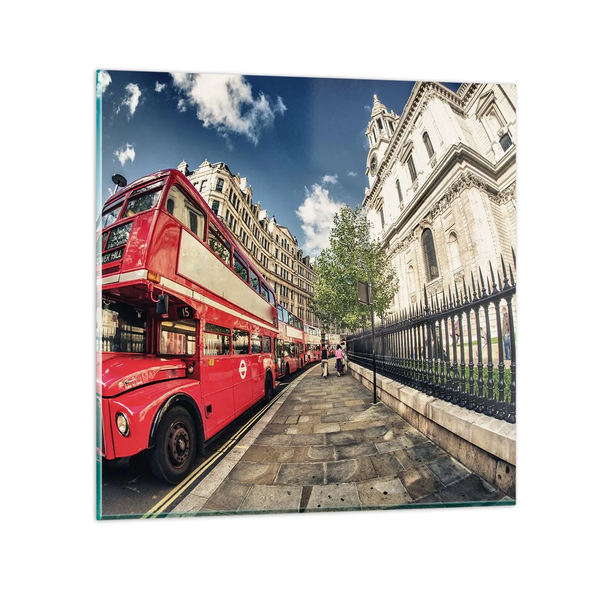 Quadro em vidro - Rua de Londres em cinza e vermelho - 30x30 cm