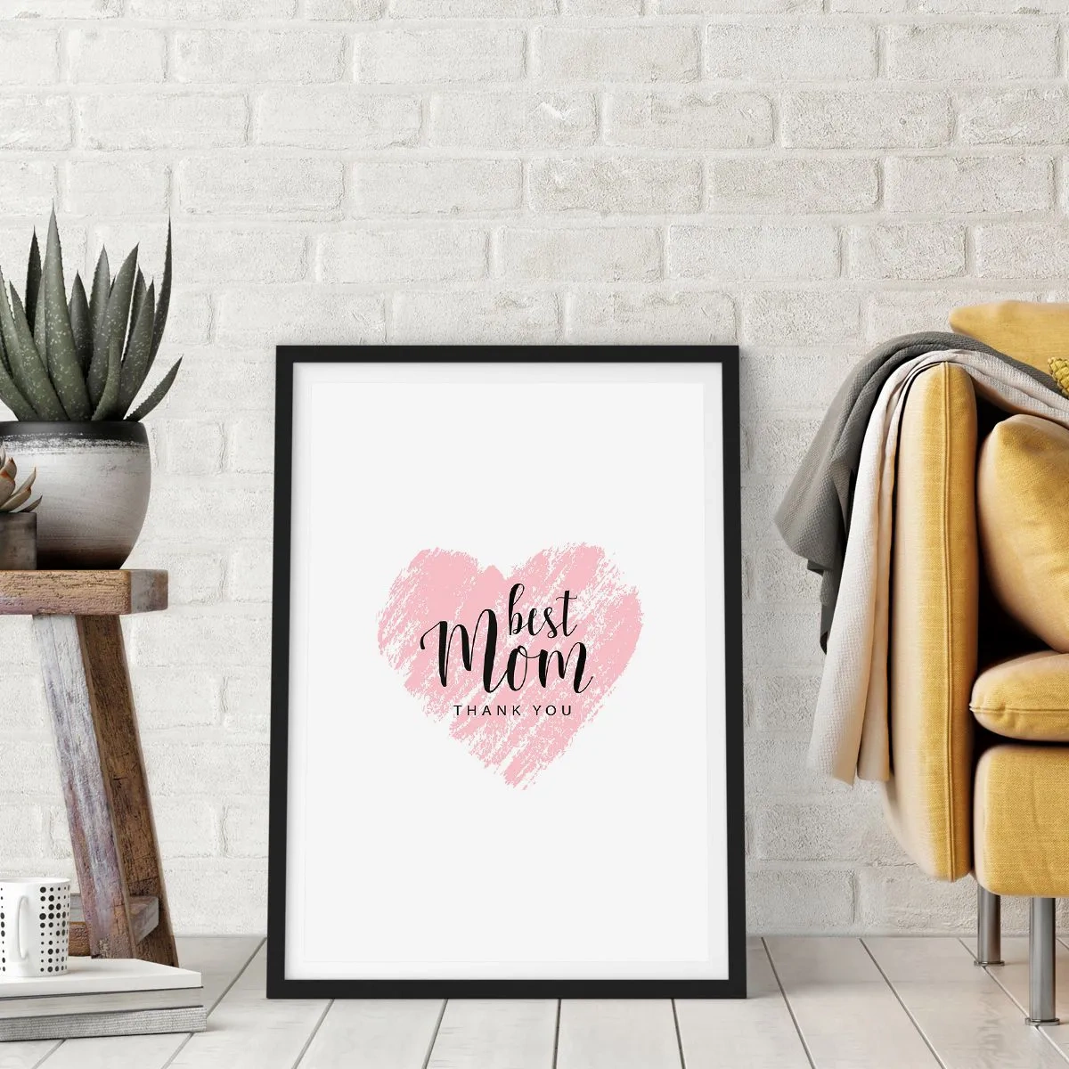 Pôster com moldura preta - Coração rosa com texto em fundo branco em estilo minimalista - 50x70cm - Sempre o momento certo - Decoração de parede moderna para a sala de estar e quarto ARTTOR