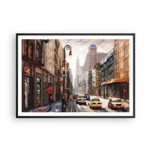 Pôster com moldura preta - Nova York – colorida também na chuva  - 100x70 cm