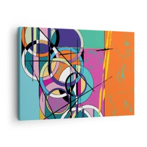 Quadro em tela - Abstração colorida com círculos geométricos - 70x50cm - Círculo entre círculos - Decoração de parede moderna para a sala de estar e quarto ARTTOR