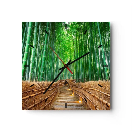 Relógio de parede - Relógio em vidro - A essência da natureza asiática - 30x30 cm
