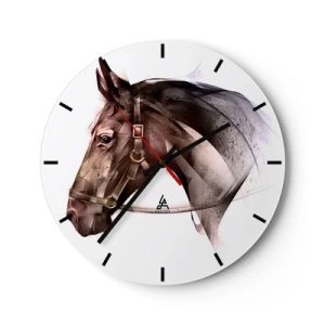 Relógio de parede - Relógio em vidro - Um retrato artisticamente renderizado de um cavalo contra um fundo claro - 30x30cm - Que charme - Decoração de parede moderna para a sala de estar, cozinha e quarto ARTTOR