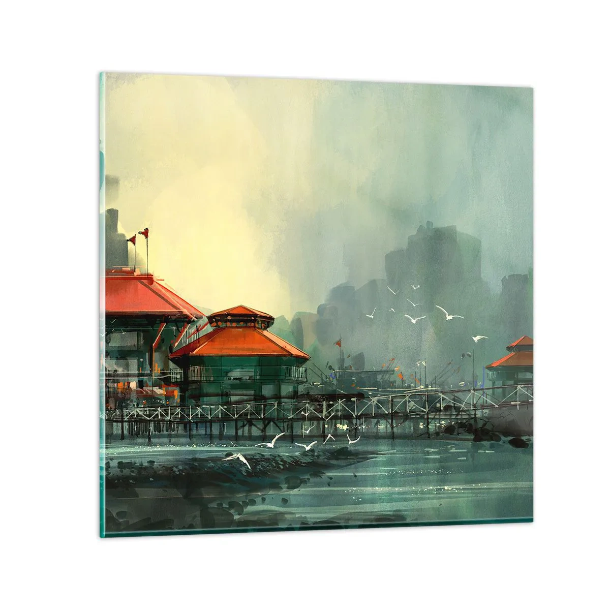 Quadro em vidro - Um dia ensolarado no porto - 70x70 cm