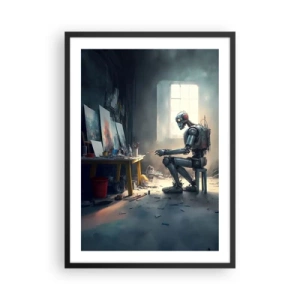 Pôster com moldura preta - Artista robô pintando quadros em seu estúdio - 50x70cm - O ato de criação - Decoração de parede moderna para a sala de estar e quarto ARTTOR
