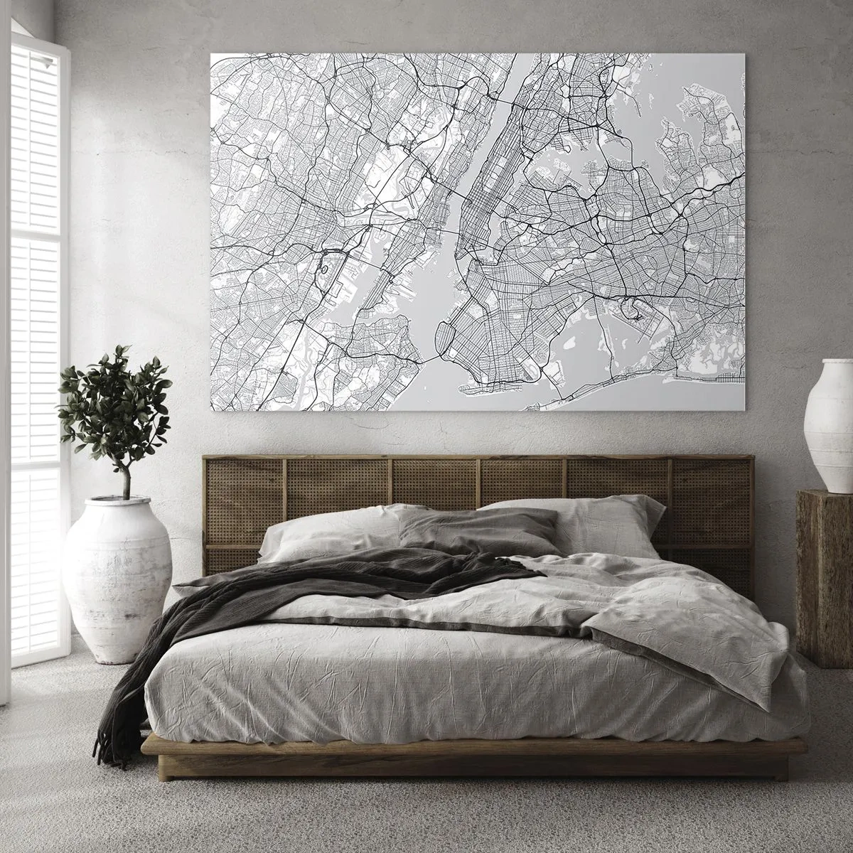 Quadro em vidro - Um mapa de ruas e distritos de grandes cidades em formato monocromático - 70x50cm - Anatomia de uma metrópole - Decoração de parede moderna para a sala de estar e quarto ARTTOR