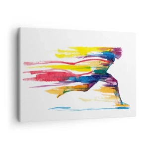 Quadro em tela - Um corredor em cores abstratas simbolizando dinamismo e energia - 70x50cm - Correndo pelo arco-íris - Decoração de parede moderna para a sala de estar e quarto ARTTOR