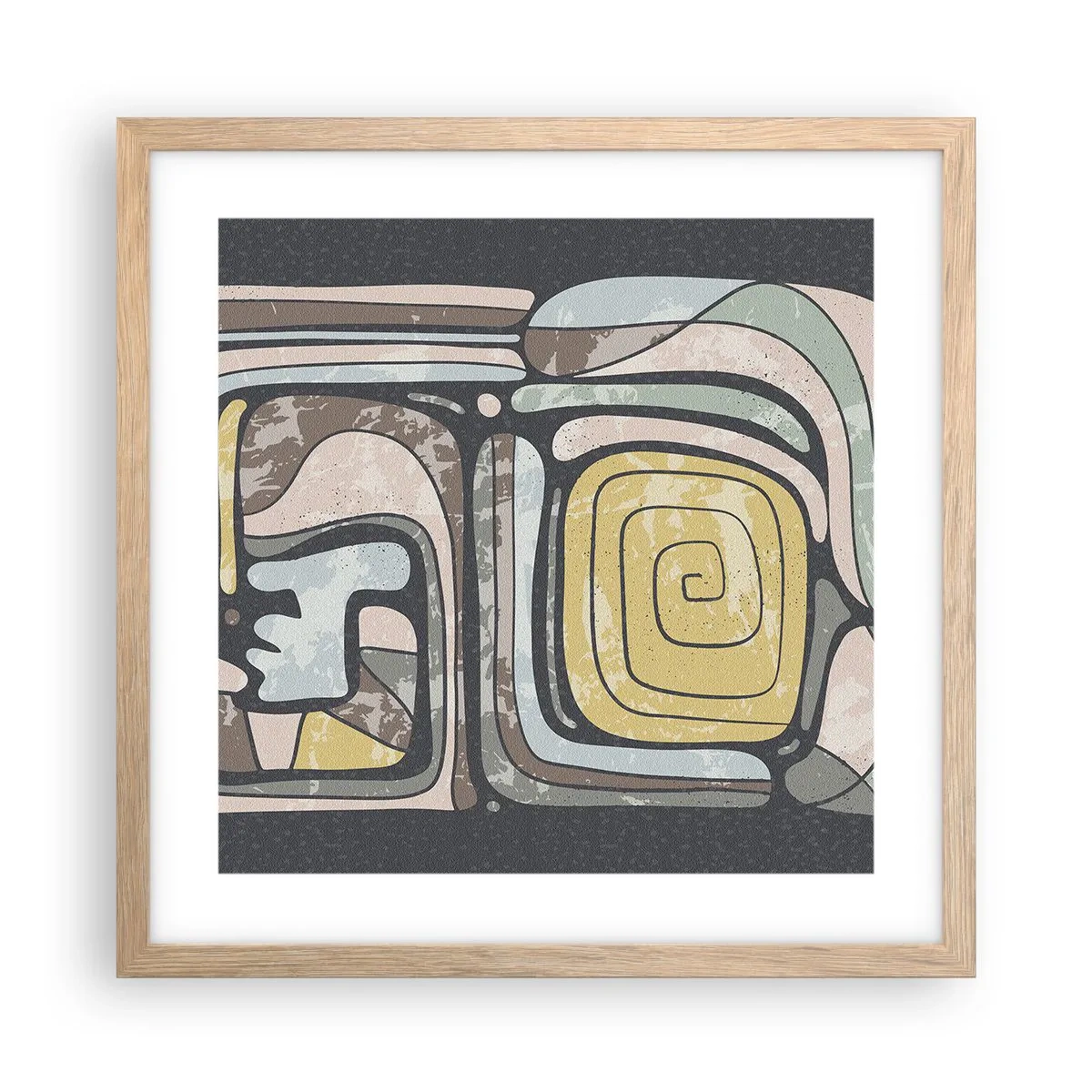 Pôster com moldura de carvalho claro - Abstração no espírito pré-colombiano - 40x40 cm
