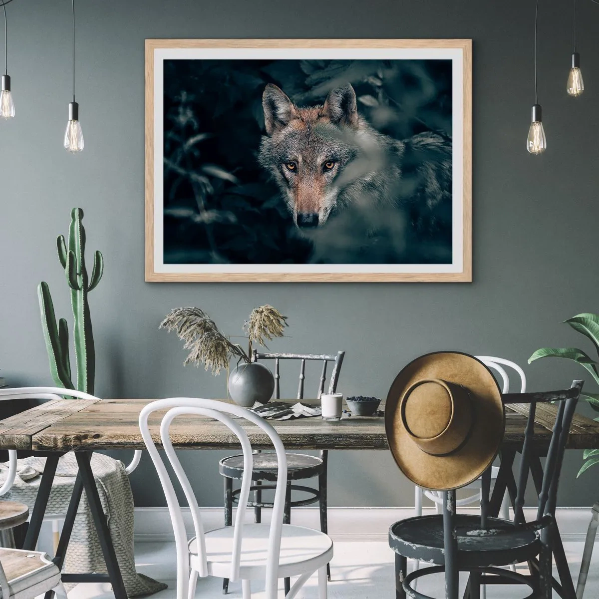 Pôster com moldura de carvalho claro - Caçador - 50x40 cm