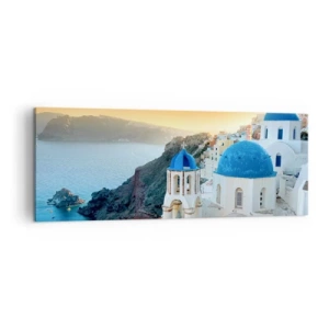 Quadro em tela - Santorini - abraçada às rochas - 140x50 cm