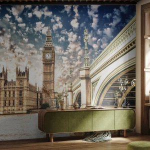 Papel de Parede Premium Sand - Nuvens emplumadas sobre o Tamisa - Cidade, Londres, Inglaterra - 450x315 cm
