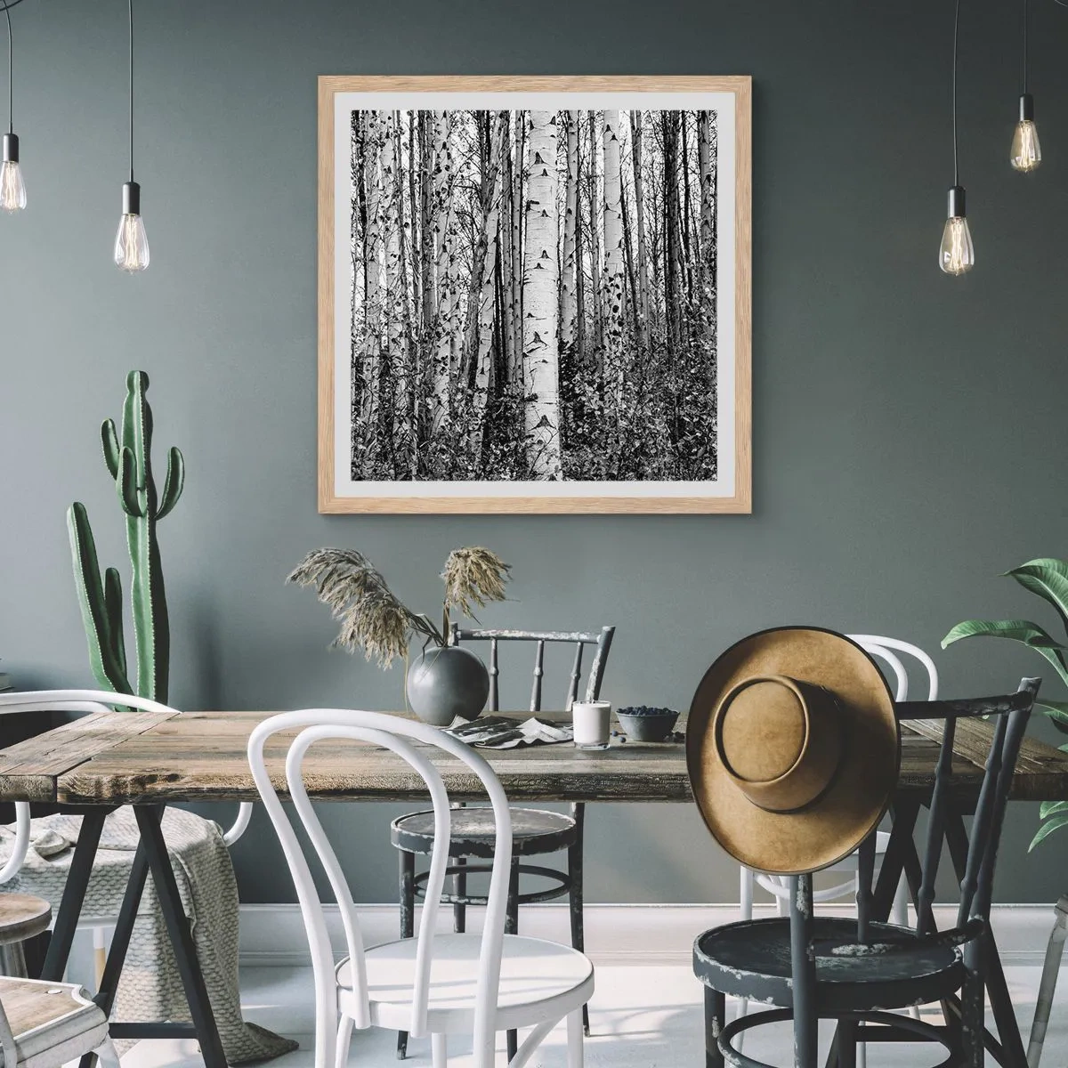 Pôster com moldura de carvalho claro - Colunata de bétula - 40x40 cm